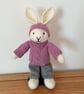 Knitted Rabbit in Pink Jumper and Grey Tousers