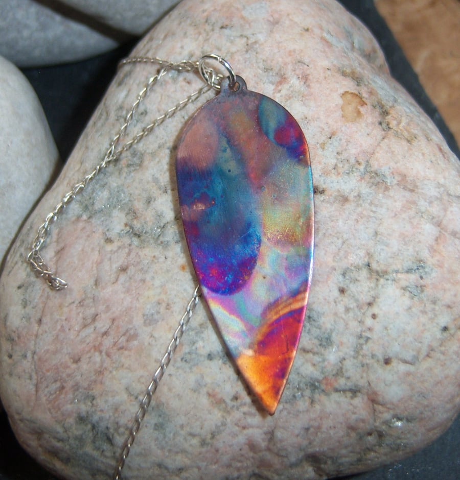 Flame Painted Copper Pendant