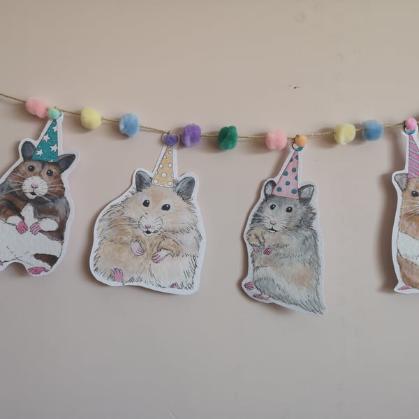 Hamster Birthday Bunting: Pom Pom Garland
