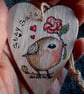 Robin and Rose Wooden Heart Hanging Decoration - Image 3