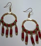 Red and gold gypsy boho Hoop dangle earrings. - Image 4