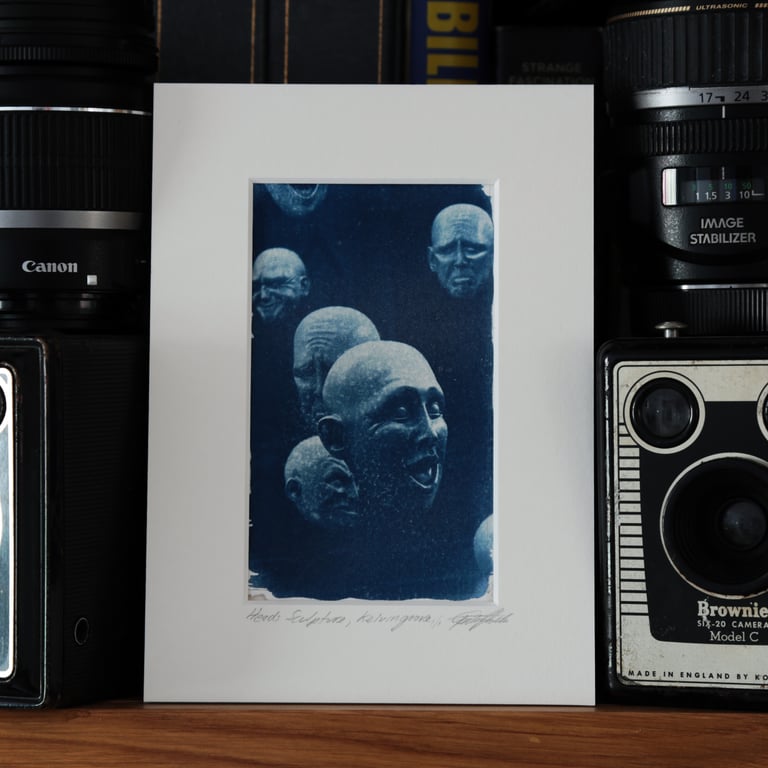 Cyanotype Photo O.O.A.K. Heads Sculpture Kelvingrove Glasgow
