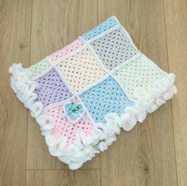 Crochet Ruffle Edge Baby Blanket. Folksy
