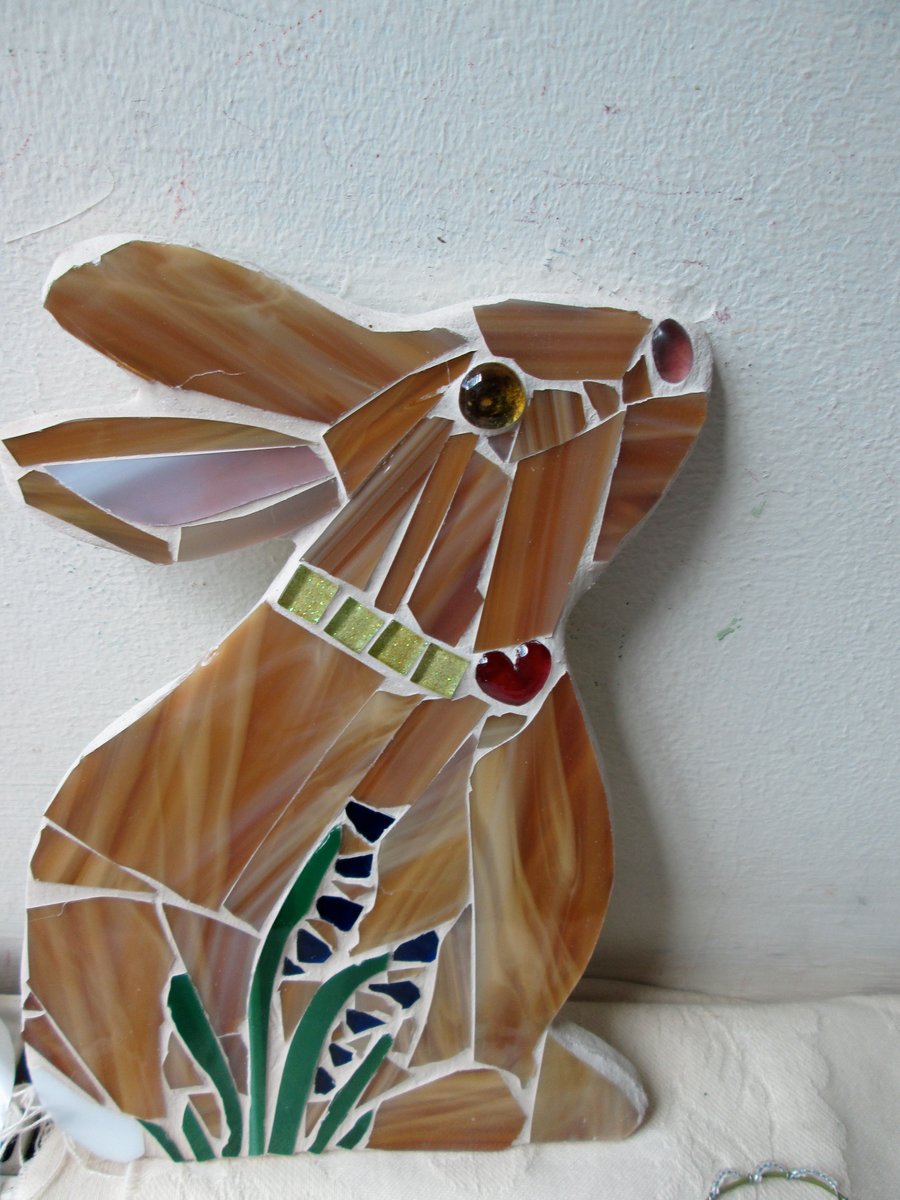 Mosaic wild Rabbit with bluebells