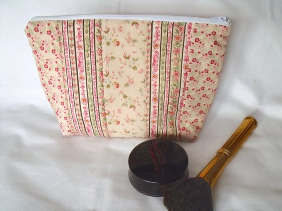 pink Tilda floral zipped make up pouch, pencil case or crochet hook case