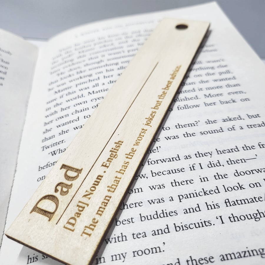 Dad Noun Definition Engraved wooden bookmark, Cute Funny Unique Gift For Dad