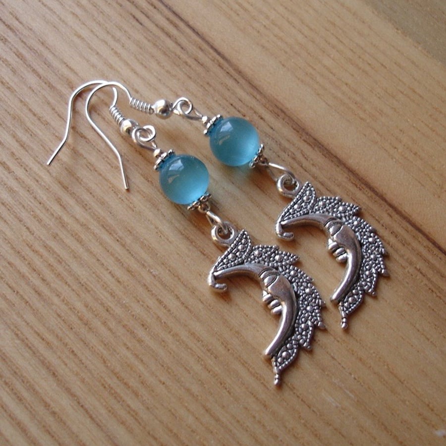 Turquoise Man in the Moon Charm Earrings