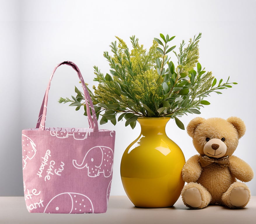 My Cute Elephant Mini Tote Bag. Children's-Baby Shower bag-Handmade-CTB050