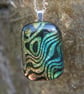 Gold and blue contours dichroic glass pendant, fused glass necklace SKU F43 - Image 2