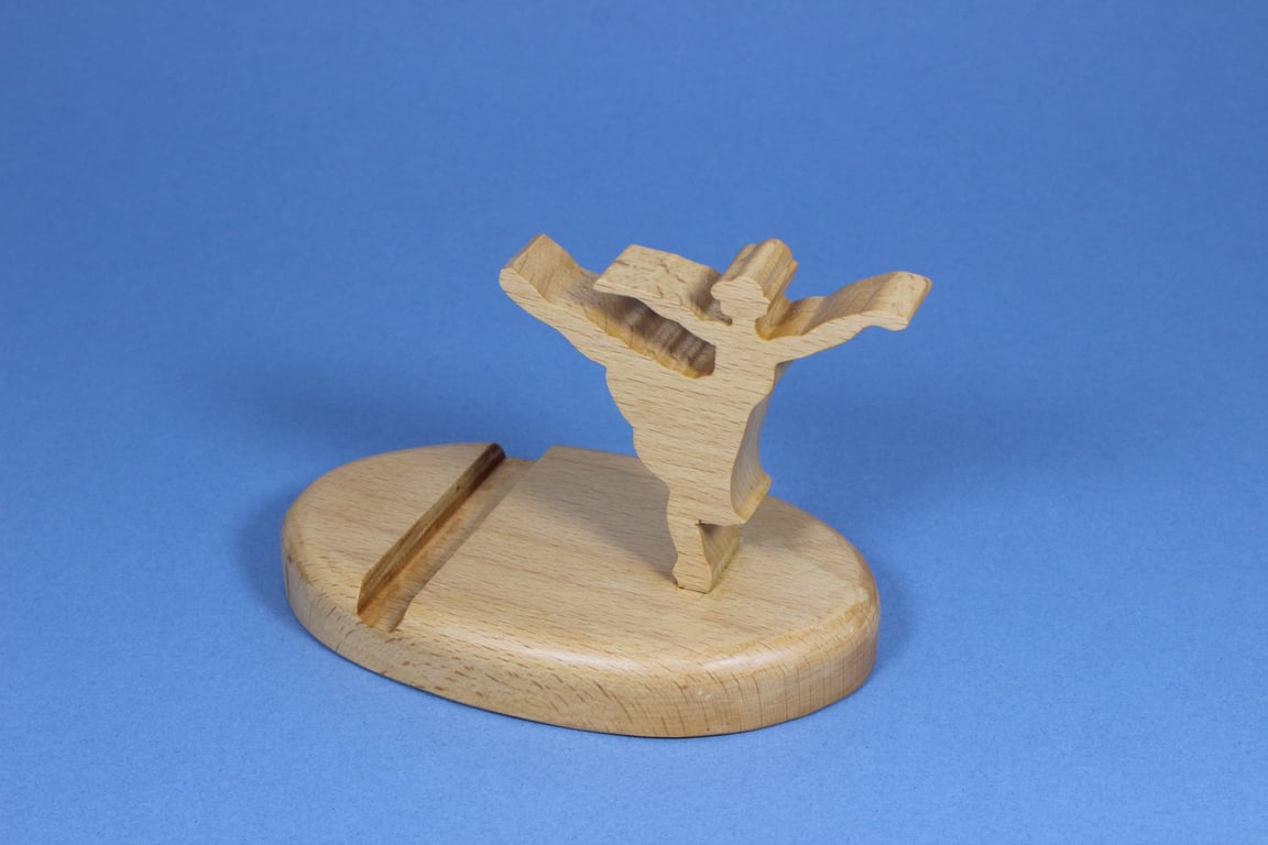 Handcrafted Beech Wooden Ballet Dancer Phone Stand – Novelty Mobile Holder