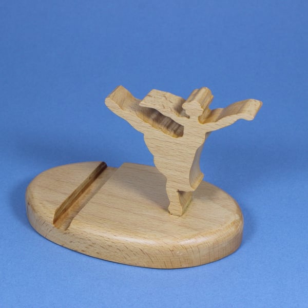 Handcrafted Beech Wooden Ballet Dancer Phone Stand – Novelty Mobile Holder
