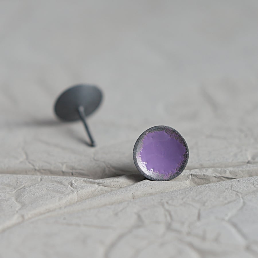 Mauve Oxidised Sterling Silver Little Stud Earrings