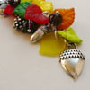 Autumn Coloured Leaf and Tibetan Silver Acorn Handbag Charm   KCJ1256
