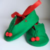 Green Felt Holly Berry Baby Booties/Shoes