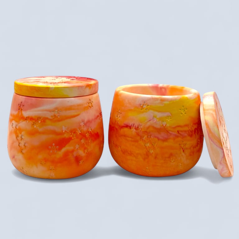 Sunrise Trinket Pot - Red Orange and Yellow Marbled Jewellery Box (STP23)