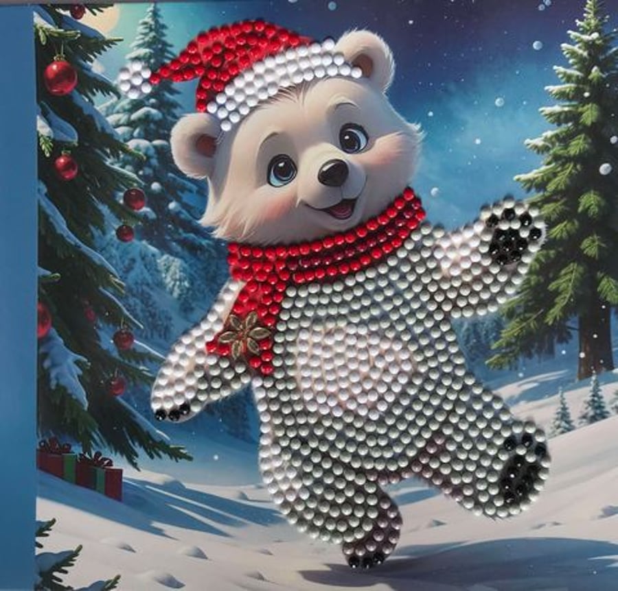 Diamond Art Card Christmas Happy White Bear 