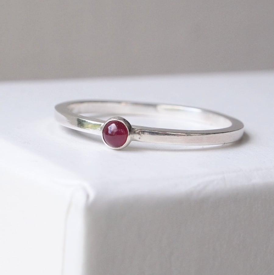Ruby Stacking Ring Silver, July Birthstone Gift 