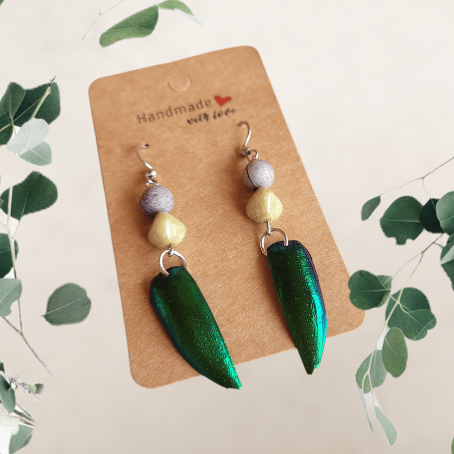 Beetle Wing Drop Earrings 