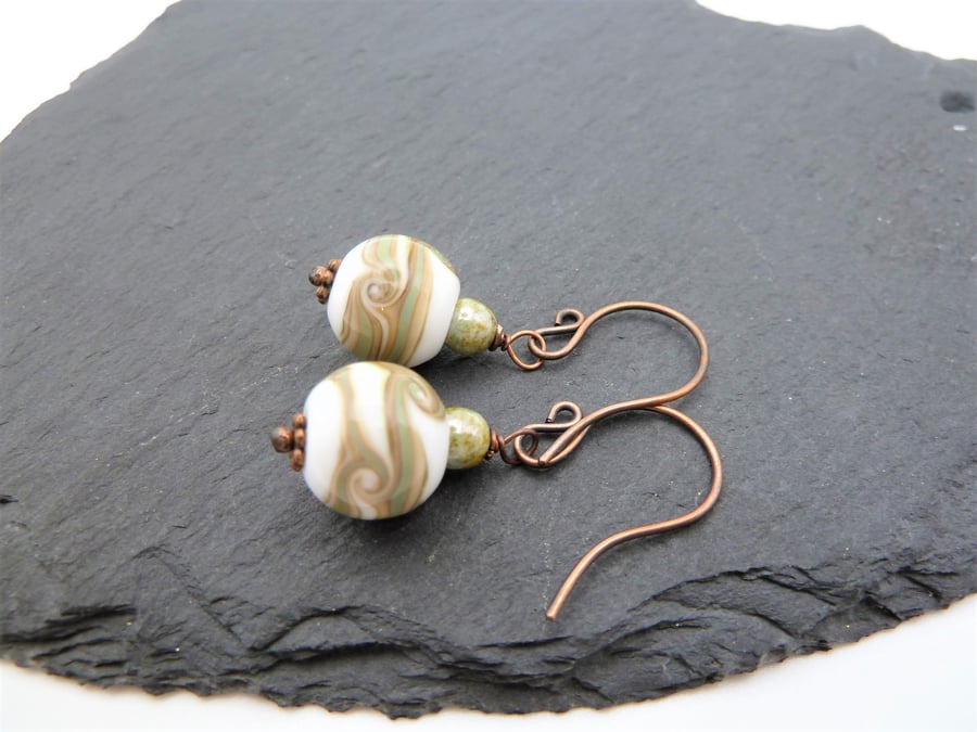 copper earrings, lampwork glass bead jewellery