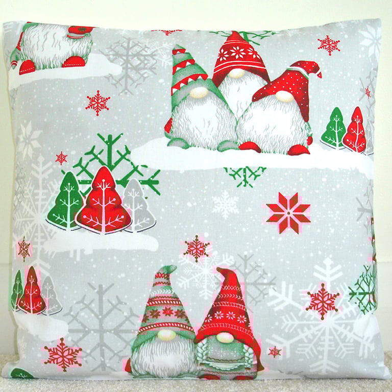 Christmas Gonk Cushion Cover 16" Gnomes Red Green Grey 16x16 Pillow Case