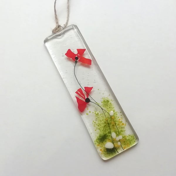 Hand Cut Glass Poppy Suncatcher: Floral Window Hanger