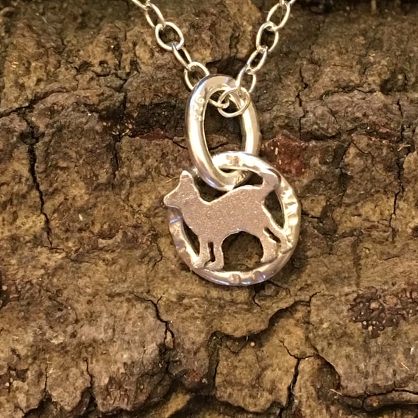 Tiny Little Cat Sterling Silver Pendant silver kitten -hand sawn by artist maker