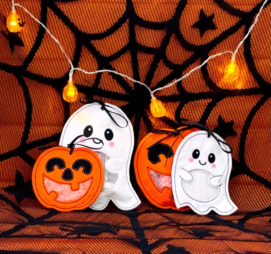 Halloween Ghost Pumpkin Felt Treat Bags Personalised Gift