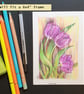 Purple tulips, small drawing, original art letterbox gift - Image 5