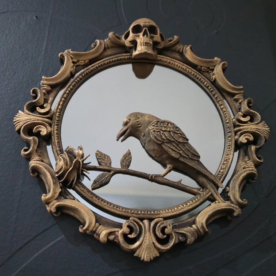 Gothic Crow and Rose Glass Mirror 19cm Frame