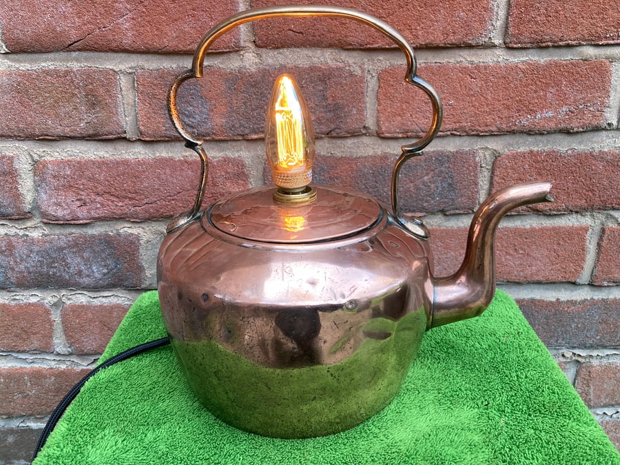 Copper Kettle Table Lamp, Farmhouse or Cottage Style Lighting