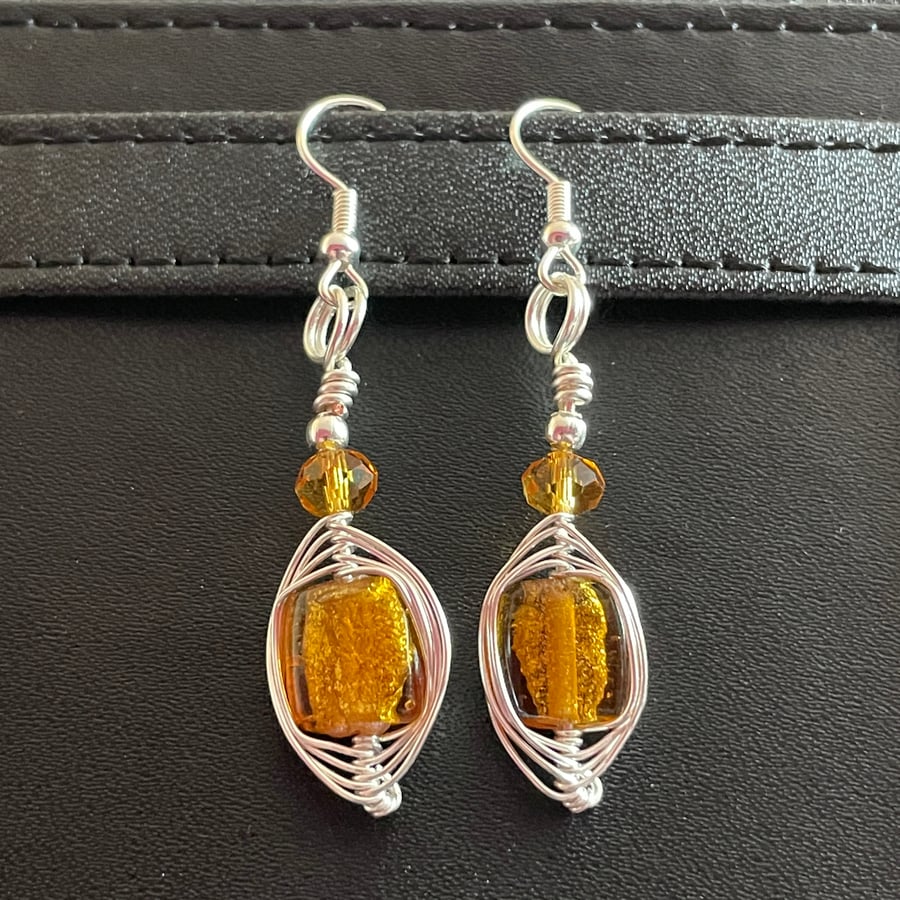 Amber (colour) Glass Earrings 