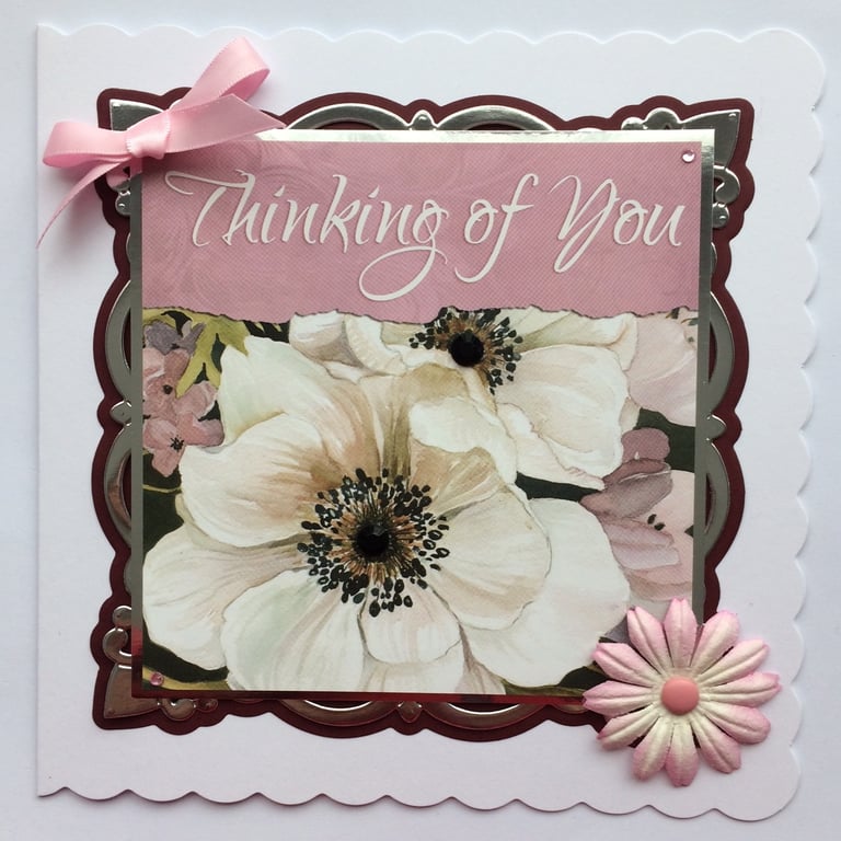 Thinking of You Large White Flowers Sympathy 3D Luxury Handmade Card 