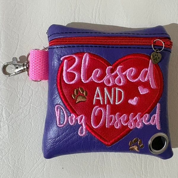 Blessed and dog obsessed -  Embroidered Poo bag dispenser. 
