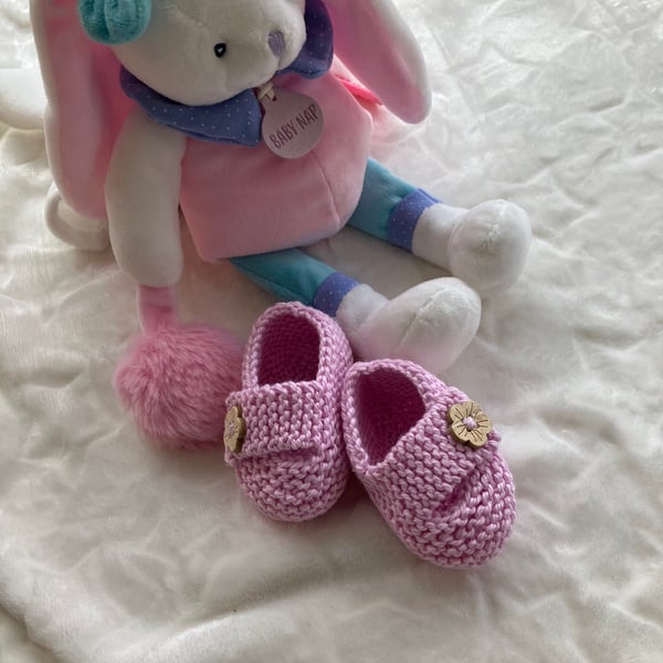 Hand Knitted ‘Keelan’ Chunky Strap Baby Girl’s Shoes (0-3 months)