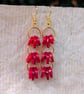 Red button earrings, gold chandelier dangle earrings  - Image 6