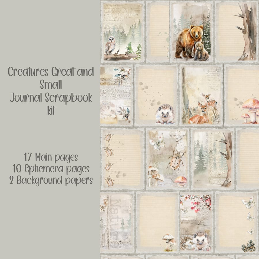 Creatures and Great Small kit Scrapbooking, Ephemera, Journal, Digital Download