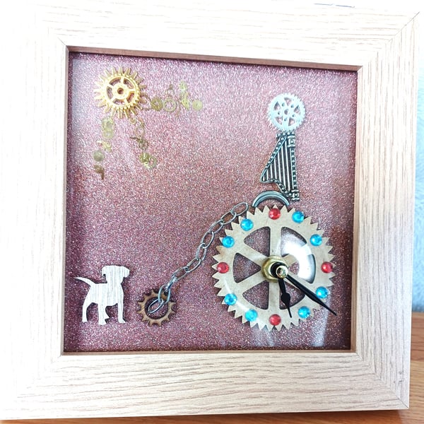 Framed clock , steam punk style penny farthing