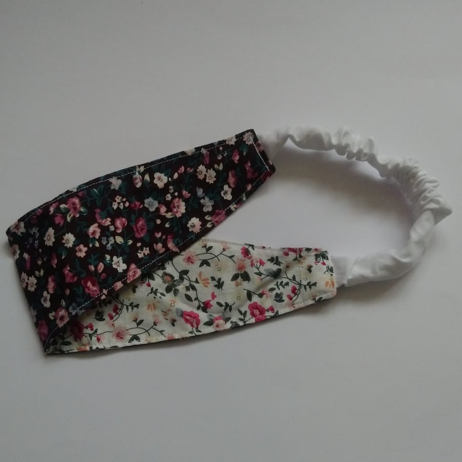 Black and White Floral Reversible Headband