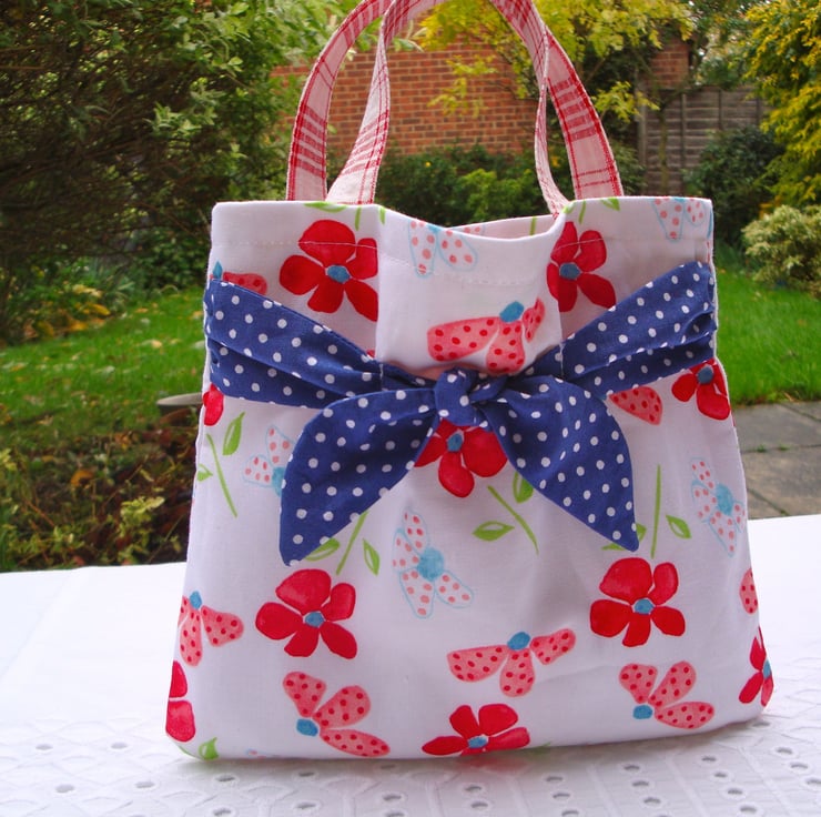 Cotton Mini Handbag - children - floral - bow d... - Folksy