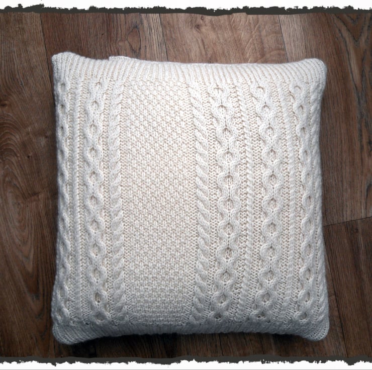 Recycled Aran Wool Cushion Cover with intricate... - Folksy