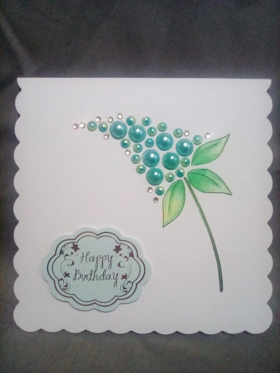 Handmade pencil coloured Birthday card, with embellishments