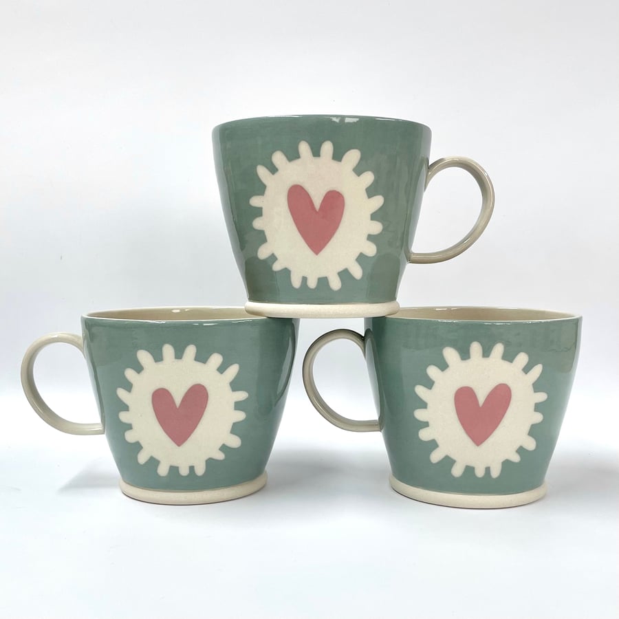 Handmade Mug Tea Blue Pink Heart Birthday Mothers Day Thank You Pottery Gift