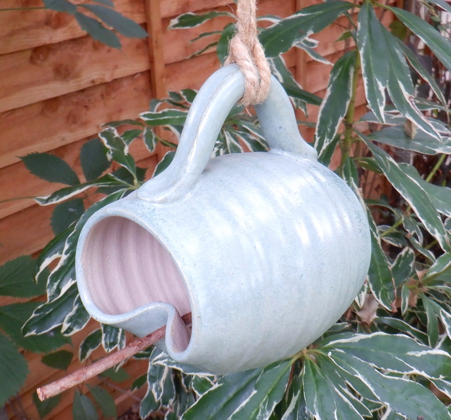 Bird feeder mug hand thrown in stoneware--weatherproof frostproof  pottery