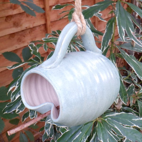 Bird feeder mug hand thrown in stoneware--weatherproof frostproof  pottery