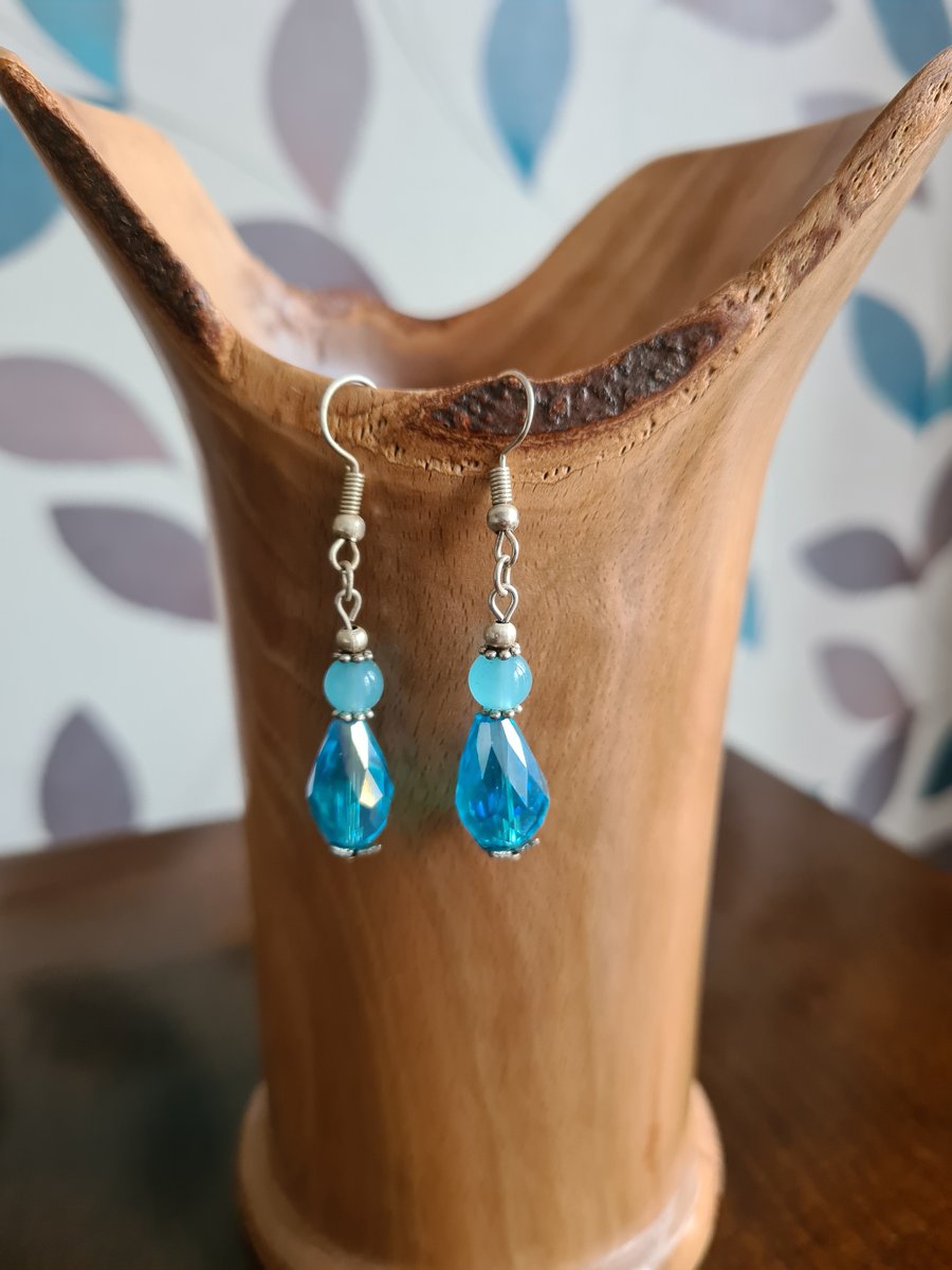 Blue beaded dangle earrings 