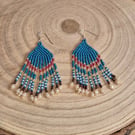 Sterling silver beaded fringe earrings, boho fringe, festival (EAR-0004)