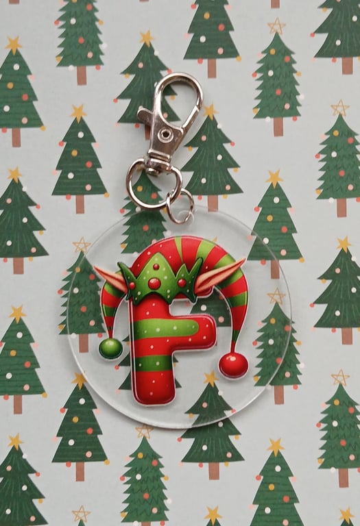Clear acrylic Christmas keyring  "F"
