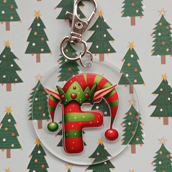 Clear acrylic Christmas keyring  "F"