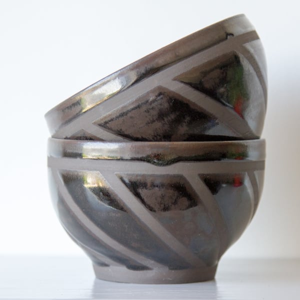 Brown Geometric Line Bowl