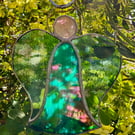 Stained Glass Bell Angel Decoration - Iridised green body with soft green wings